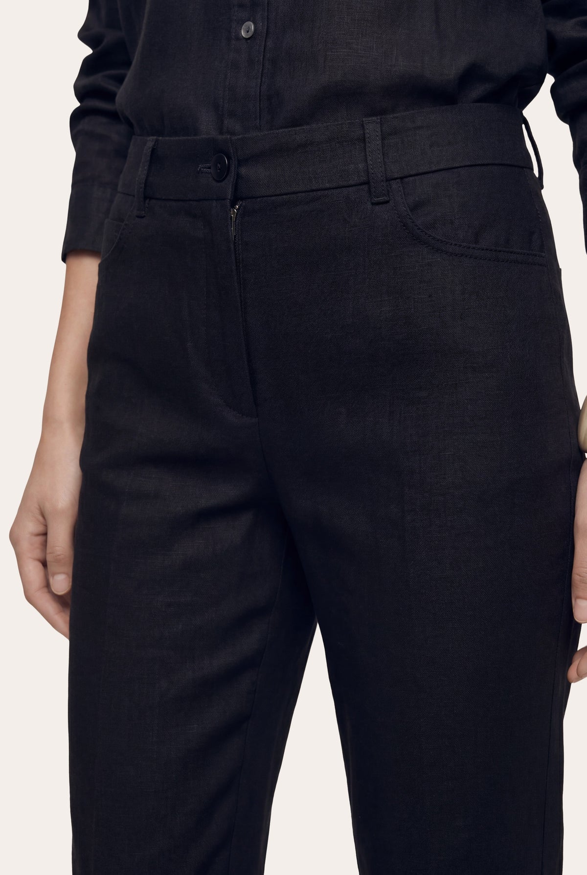 Women's Linen Chino Cropped Pants with Cuff – White, view 8