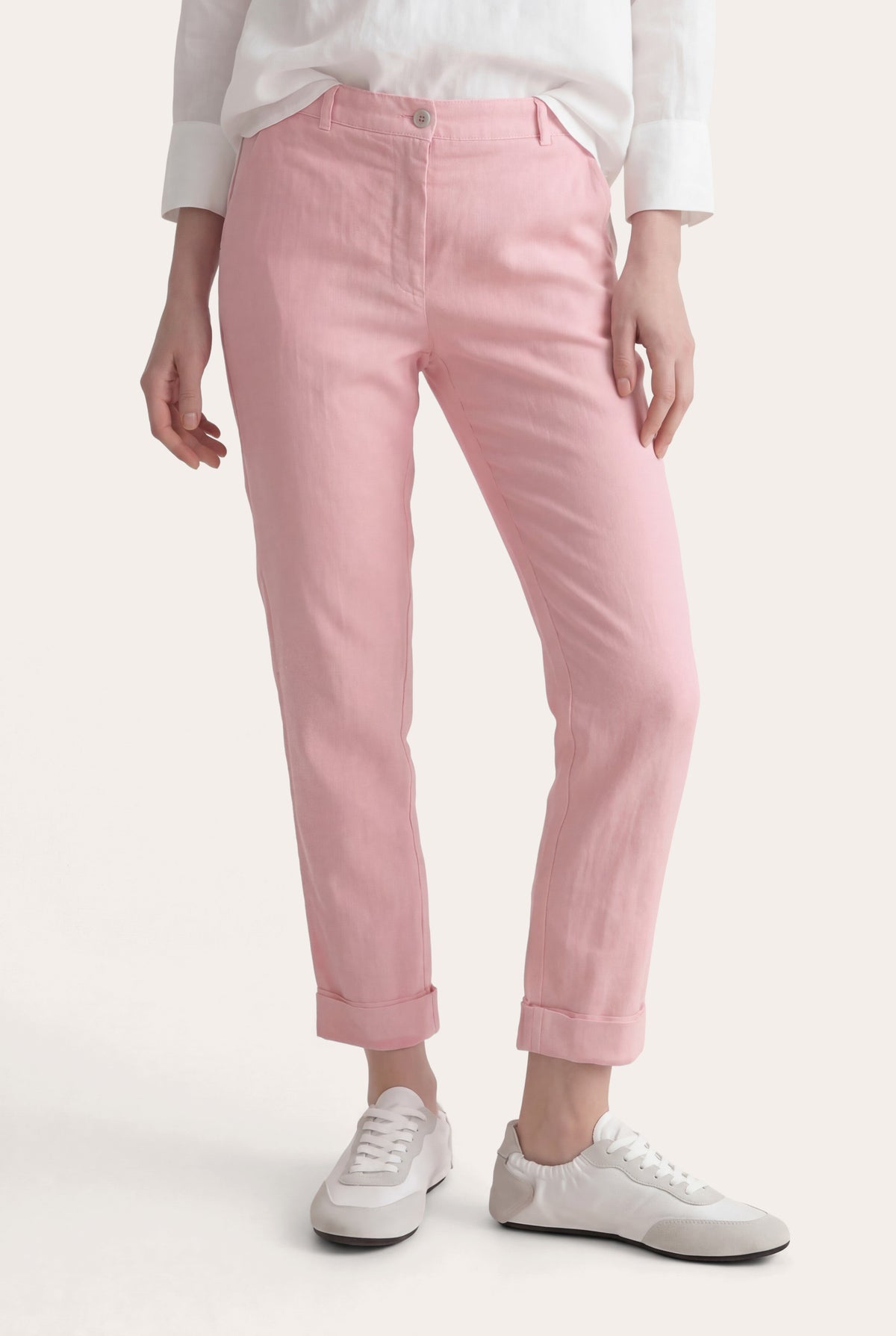 Women's Linen Chino Cropped Pants with Cuff – Safari Soft Fade, view 6