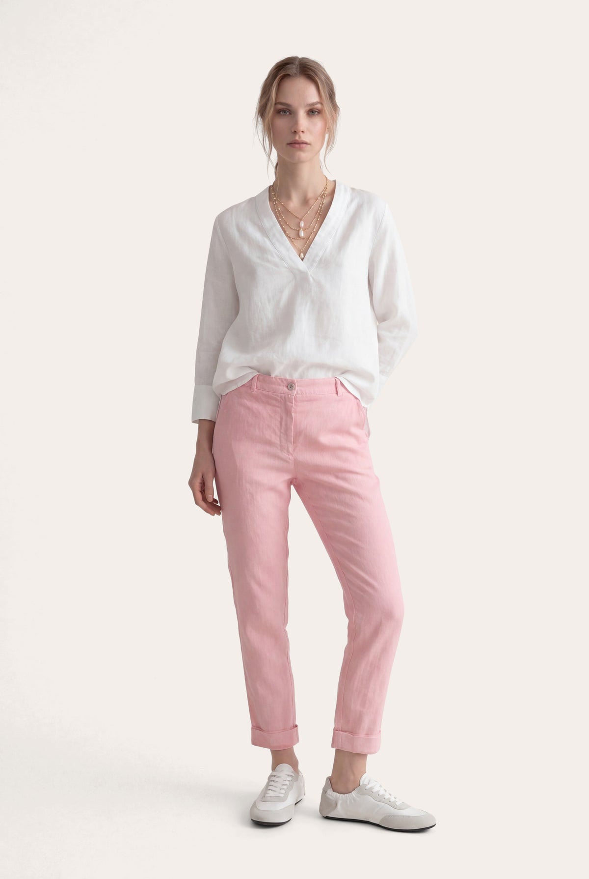 Women's Linen Chino Cropped Pants with Cuff – Safari Soft Fade, view 8