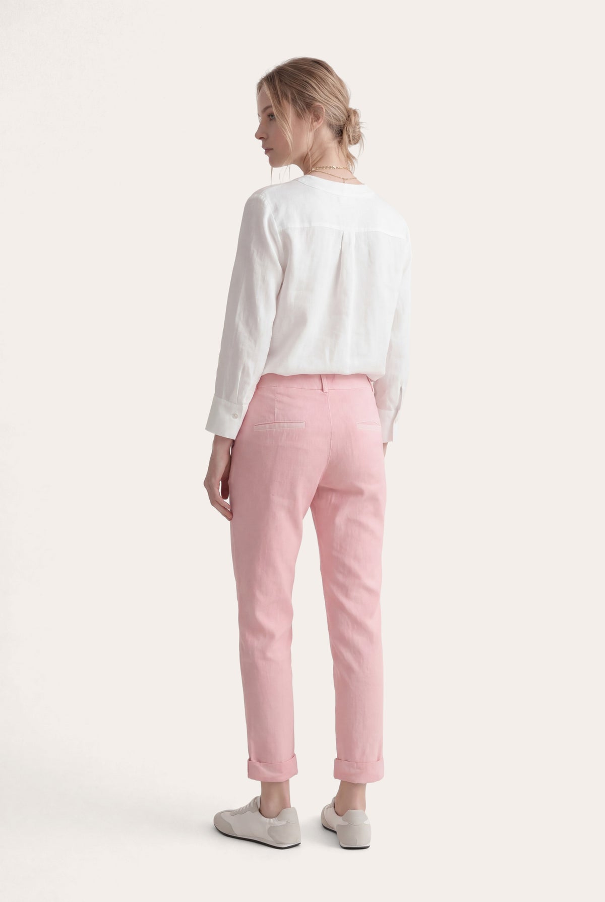 Women's Linen Chino Cropped Pants with Cuff – Safari Soft Fade, view 5