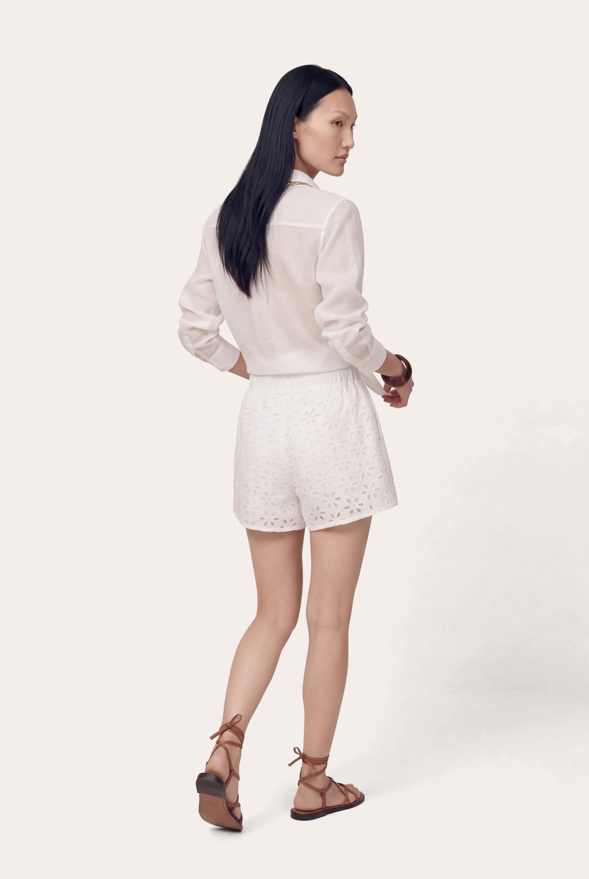 Women's Floral Eyelet Pull-On Shorts – White, view 3