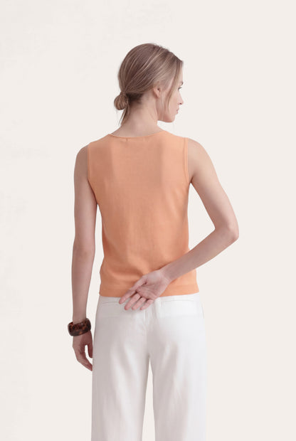 Women's Sleeveless Knit Top with Ribbed Hem – Bianco Lan, view 9