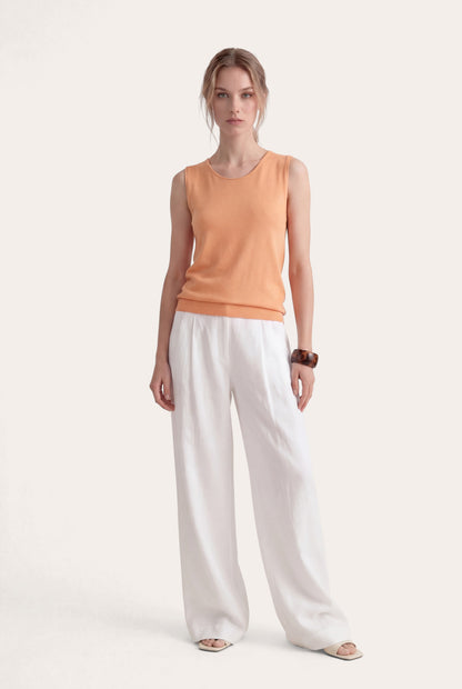 Women's Sleeveless Knit Top with Ribbed Hem – Bianco Lan, view 7