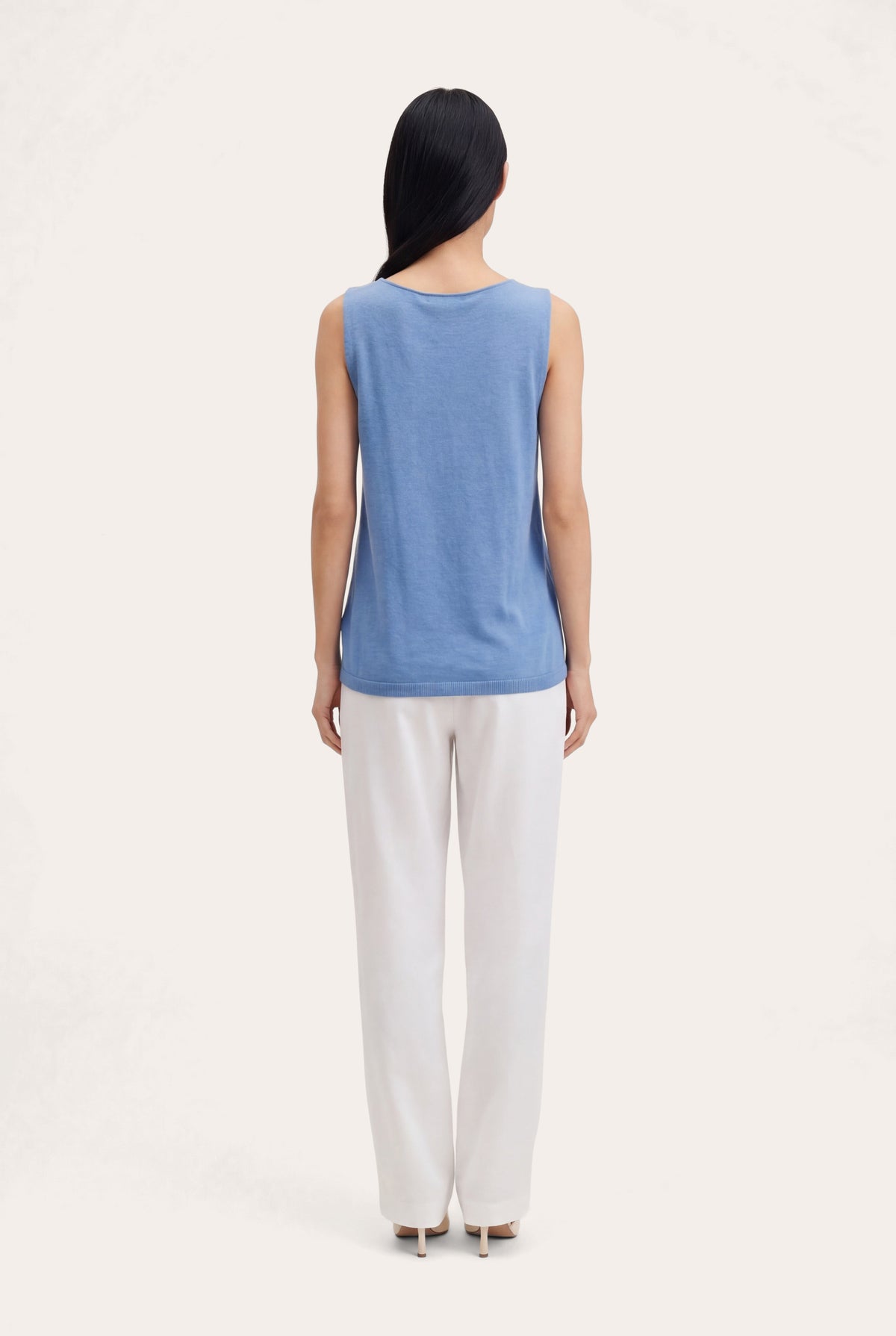 Women's Sleeveless Knit Top with Ribbed Hem – Bianco Lan, view 11
