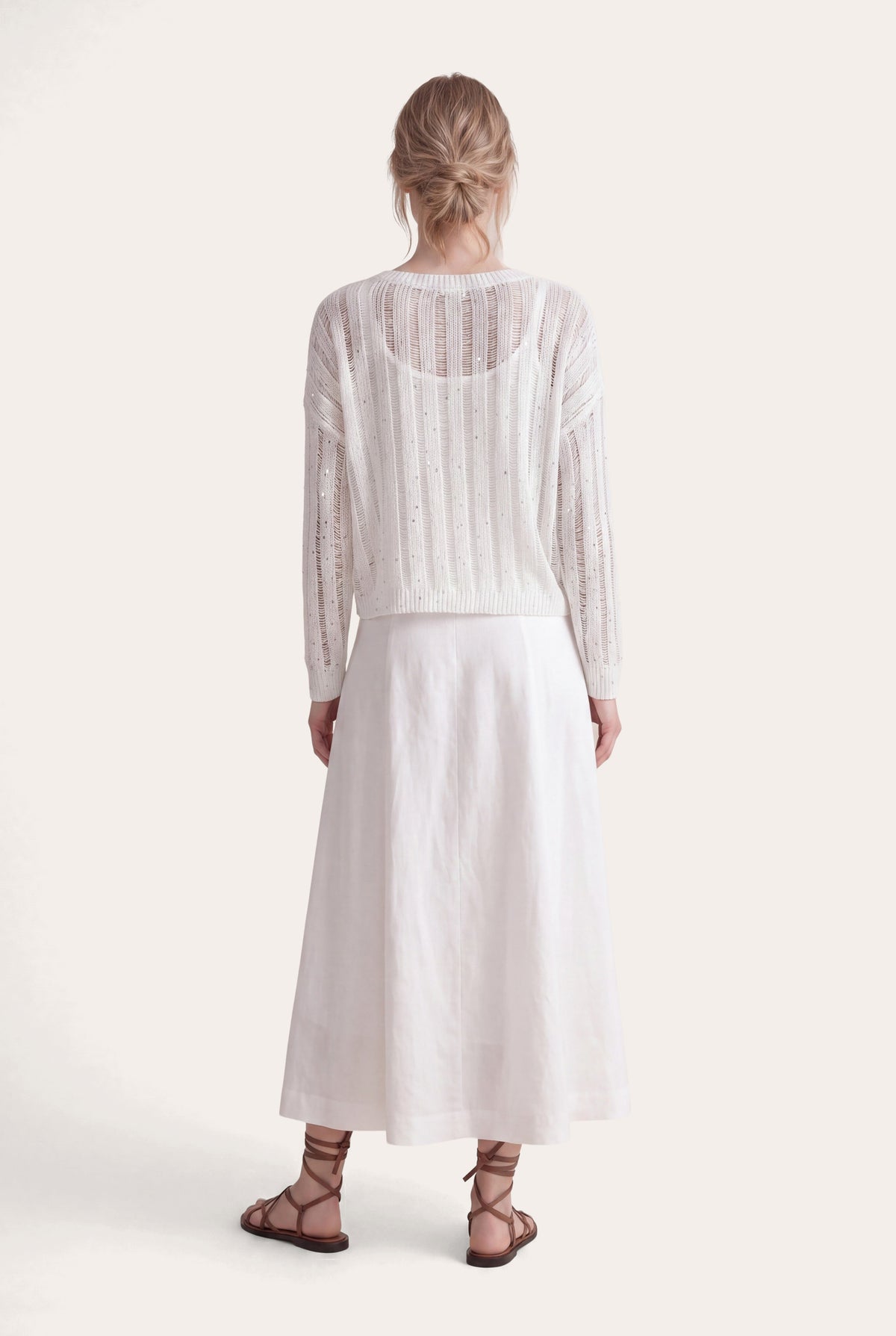 Women's Open Knit Sweater with Sequins – White, view 4