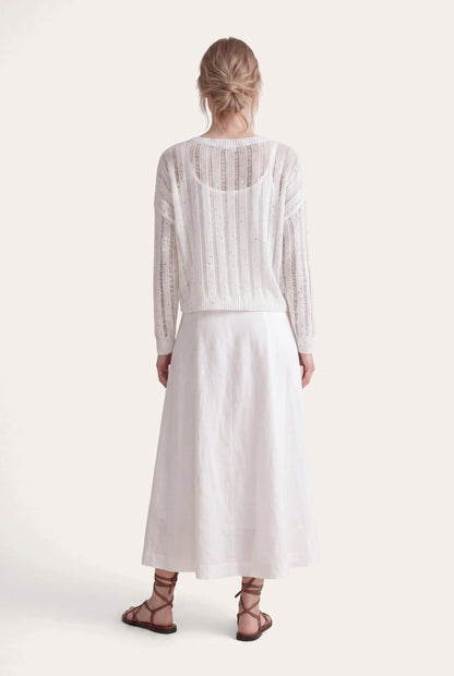 Women's Open Knit Sweater with Sequins – White, view 4