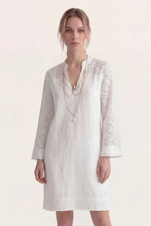 Women's Relaxed-Fit Eyelet-Detail Tunic Dress – White, view 1