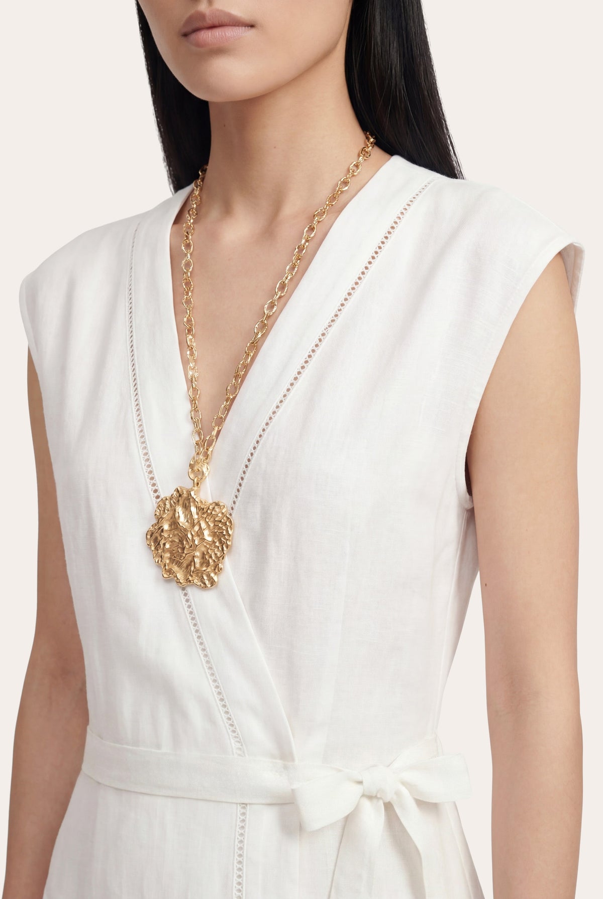 Women's Wrap-Effect Linen Midi Dress – White, view 2