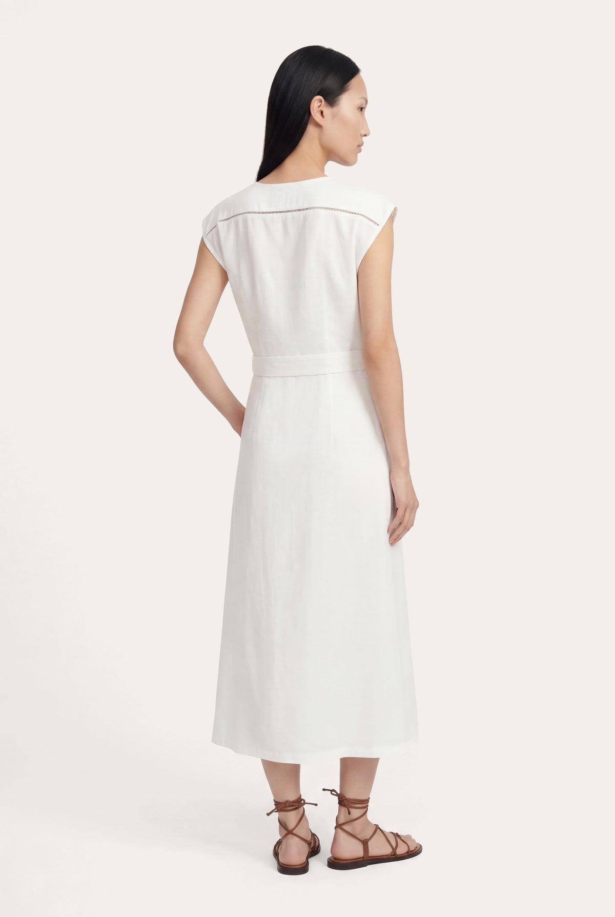 Women's Wrap-Effect Linen Midi Dress – White, view 3