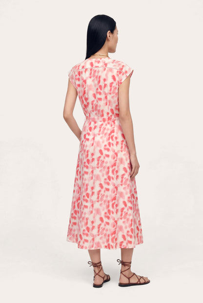 Women's Printed Flared Hem Linen Midi Dress – Pink Print, view 2