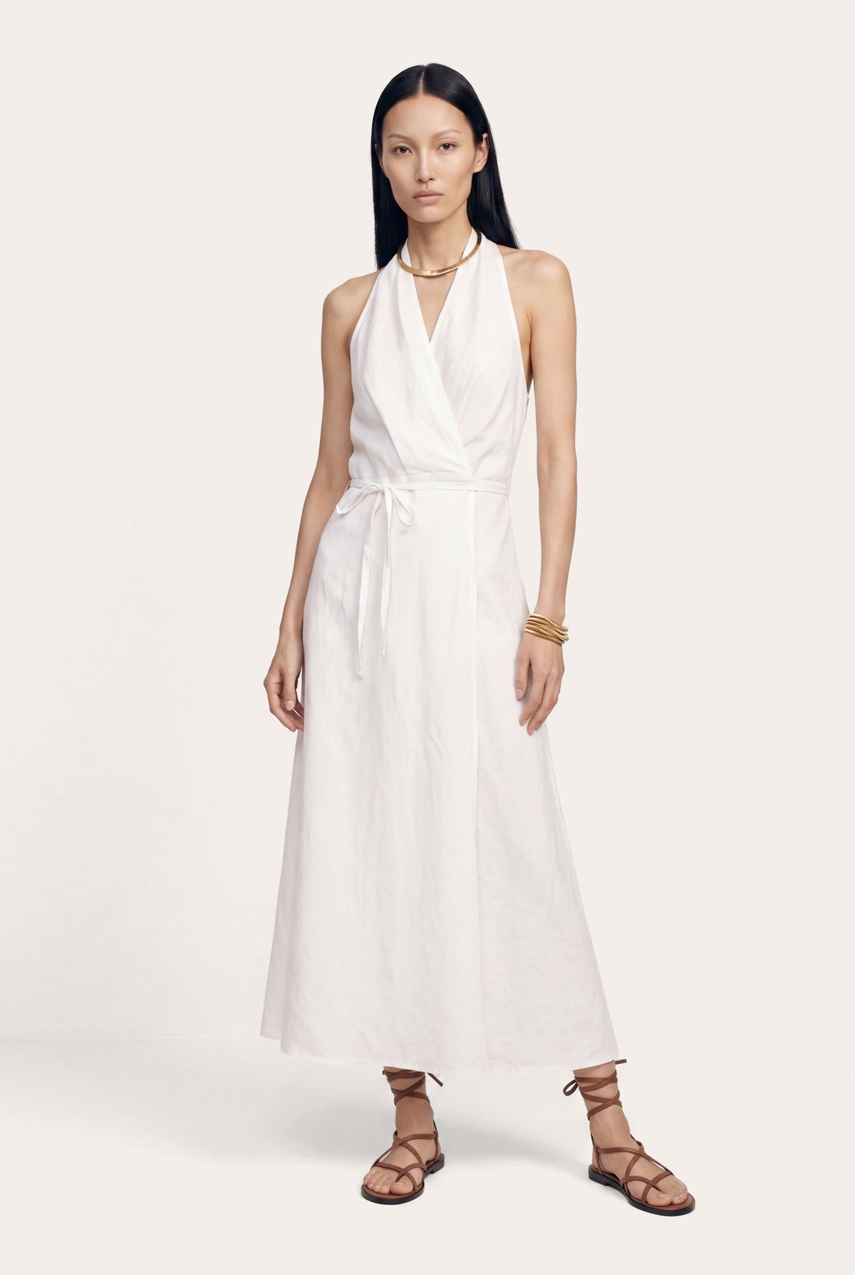 Women's Open-Back Halter Maxi Dress – White, view 1
