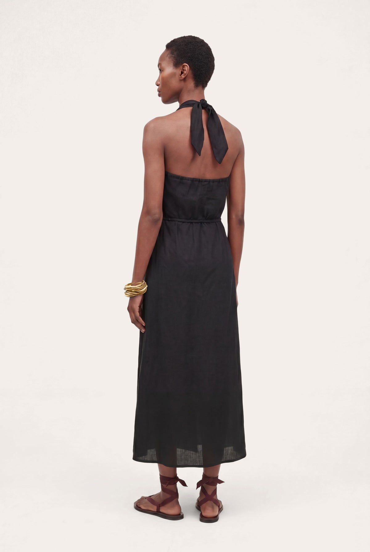 Women's Open-Back Halter Maxi Dress – Black, view 3