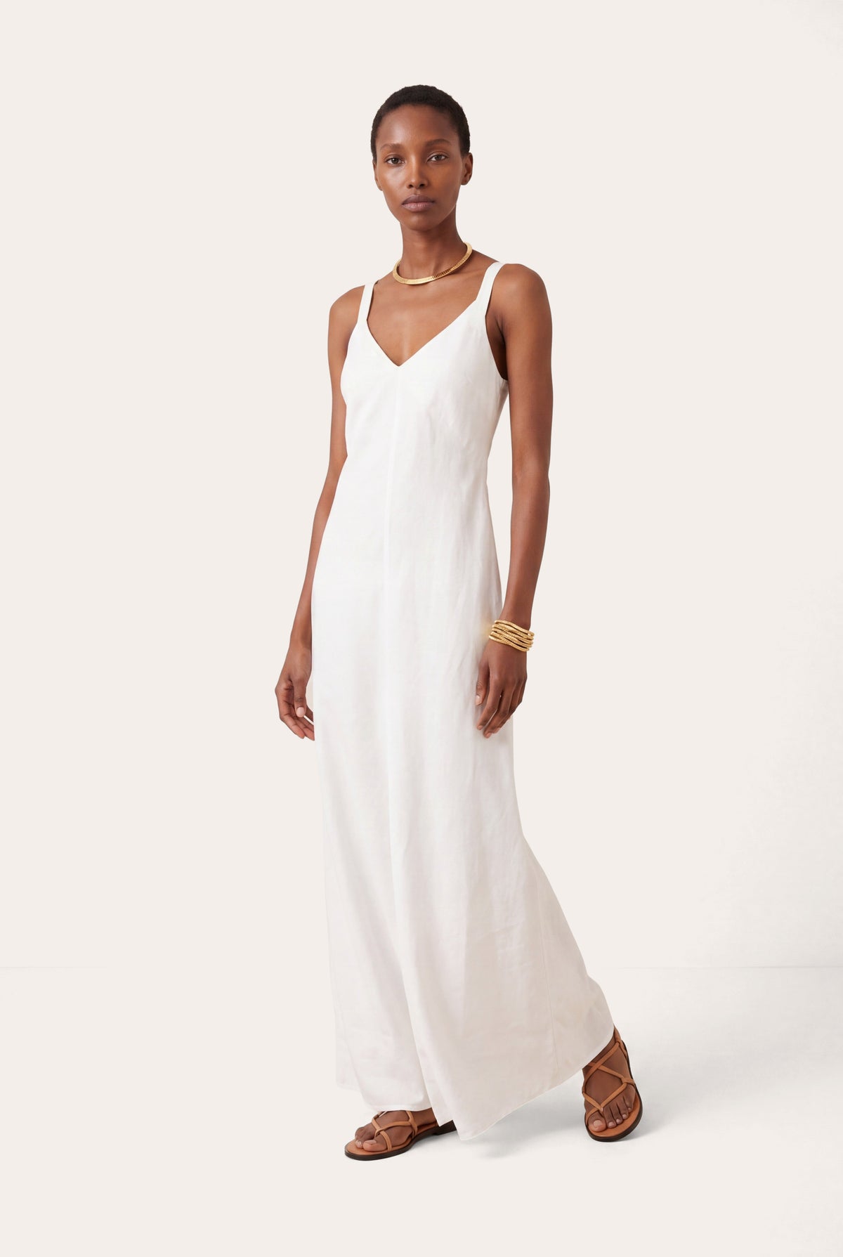 Women's Regular-Fit Sleeveless Maxi Dress with Tie-Back – White, view 1