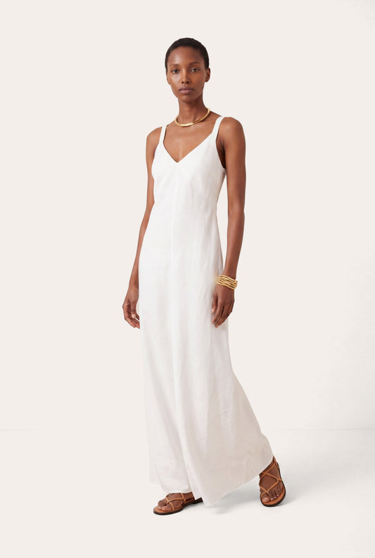 Women's Regular-Fit Sleeveless Maxi Dress with Tie-Back – White, view 1