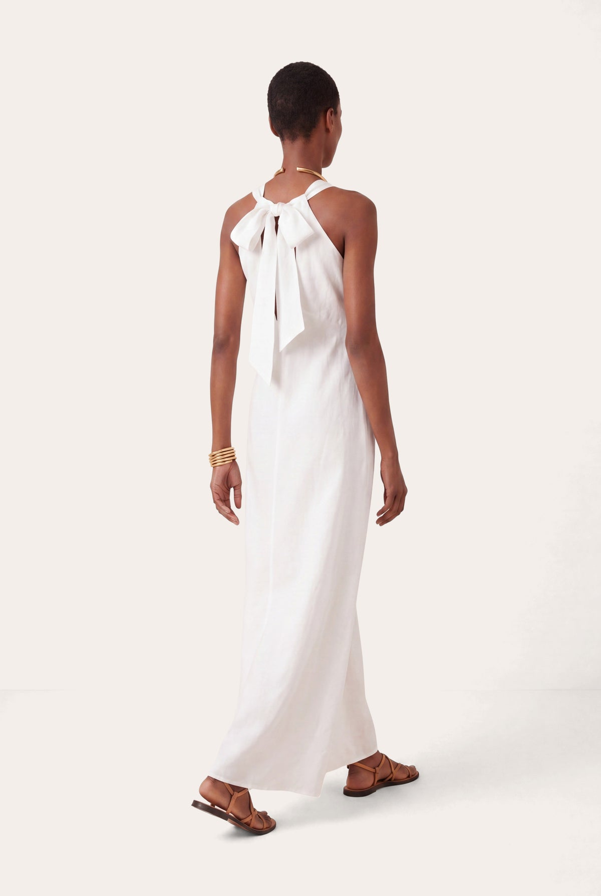 Women's Regular-Fit Sleeveless Maxi Dress with Tie-Back – White, view 2