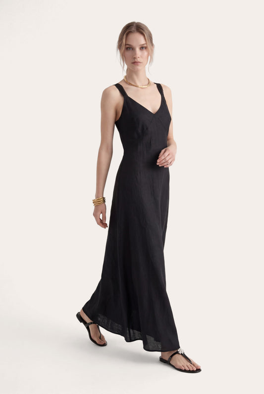 Women's Regular-Fit Sleeveless Maxi Dress with Tie-Back – Black, view 1