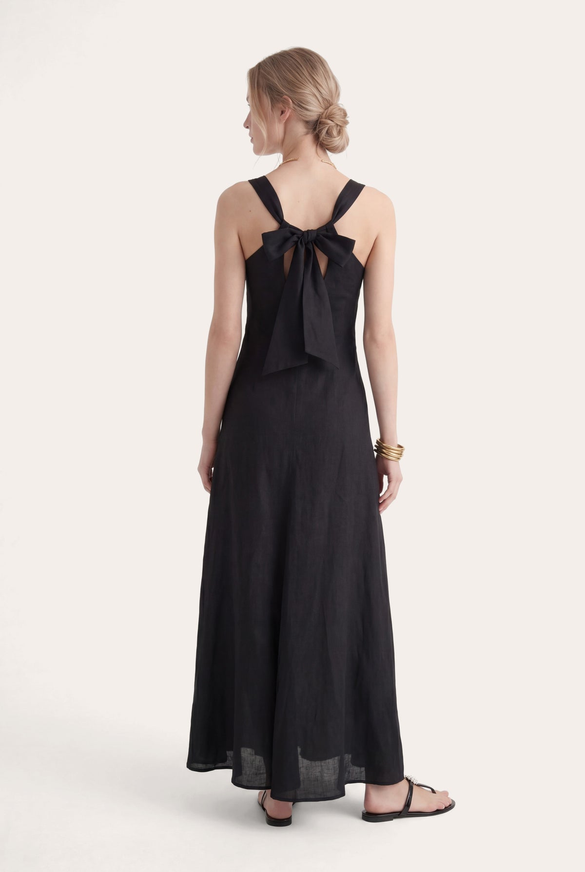 Women's Regular-Fit Sleeveless Maxi Dress with Tie-Back – Black, view 2