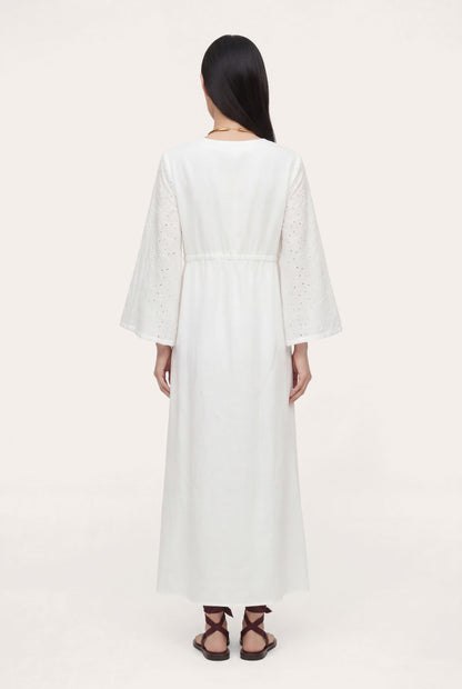 Women's Eyelet Sleeve Gathered Maxi Dress – White, view 2