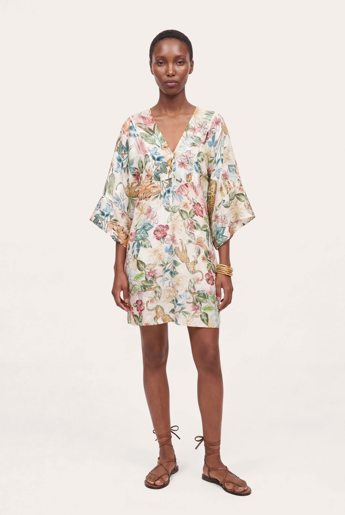 Women's Tropical Kimono Mini Dress – Print, view 1
