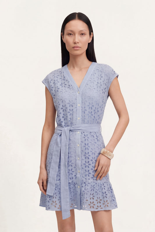 Women's Floral Embroidery Sleeveless Dress – Placid Blue, view 1