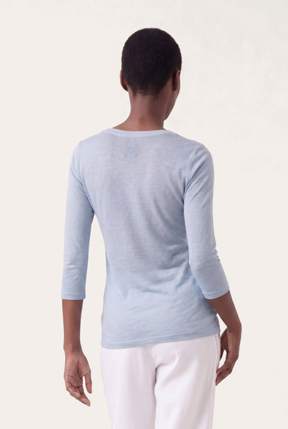 Women's Linen V-Neck T-Shirt with Refined Finish – Safari Soft Fade, view 9
