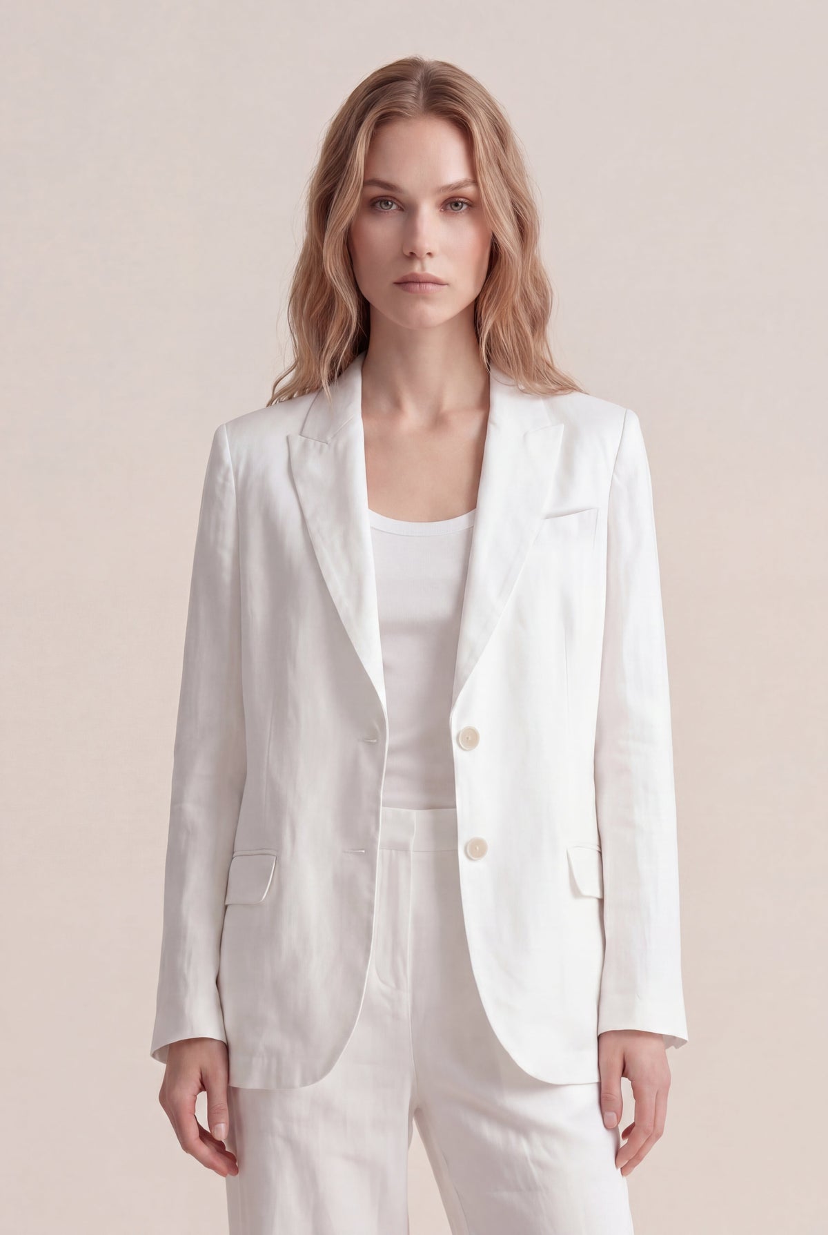 Women's Linen Tailored Blazer – White, view 1