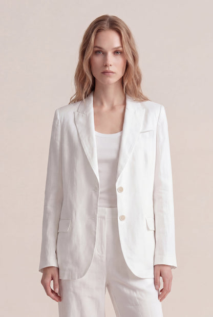 Women's Linen Tailored Blazer – White, view 1