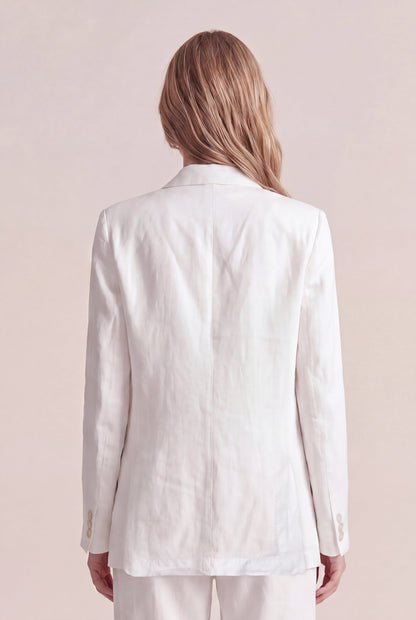Women's Linen Tailored Blazer – White, view 3