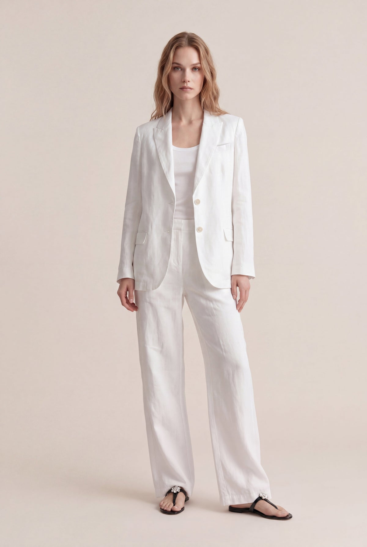 Women's Linen Tailored Blazer – White, view 2