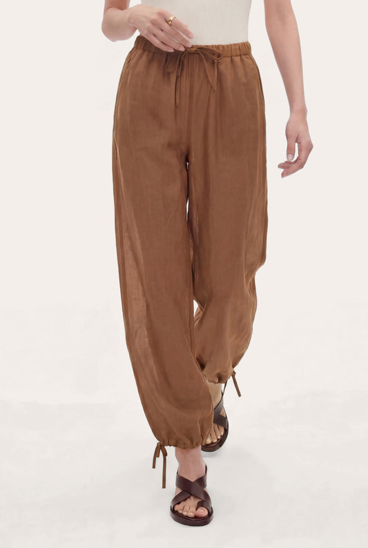 Women's Linen-Cotton Drawstring Ankle-Tie Pants – Terra, view 1