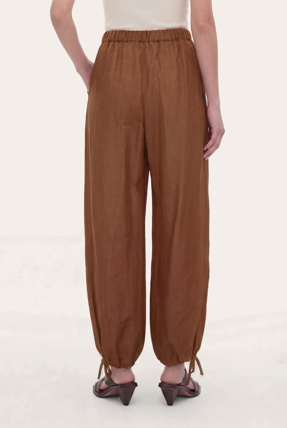 Women's Linen-Cotton Drawstring Ankle-Tie Pants – Terra, view 2