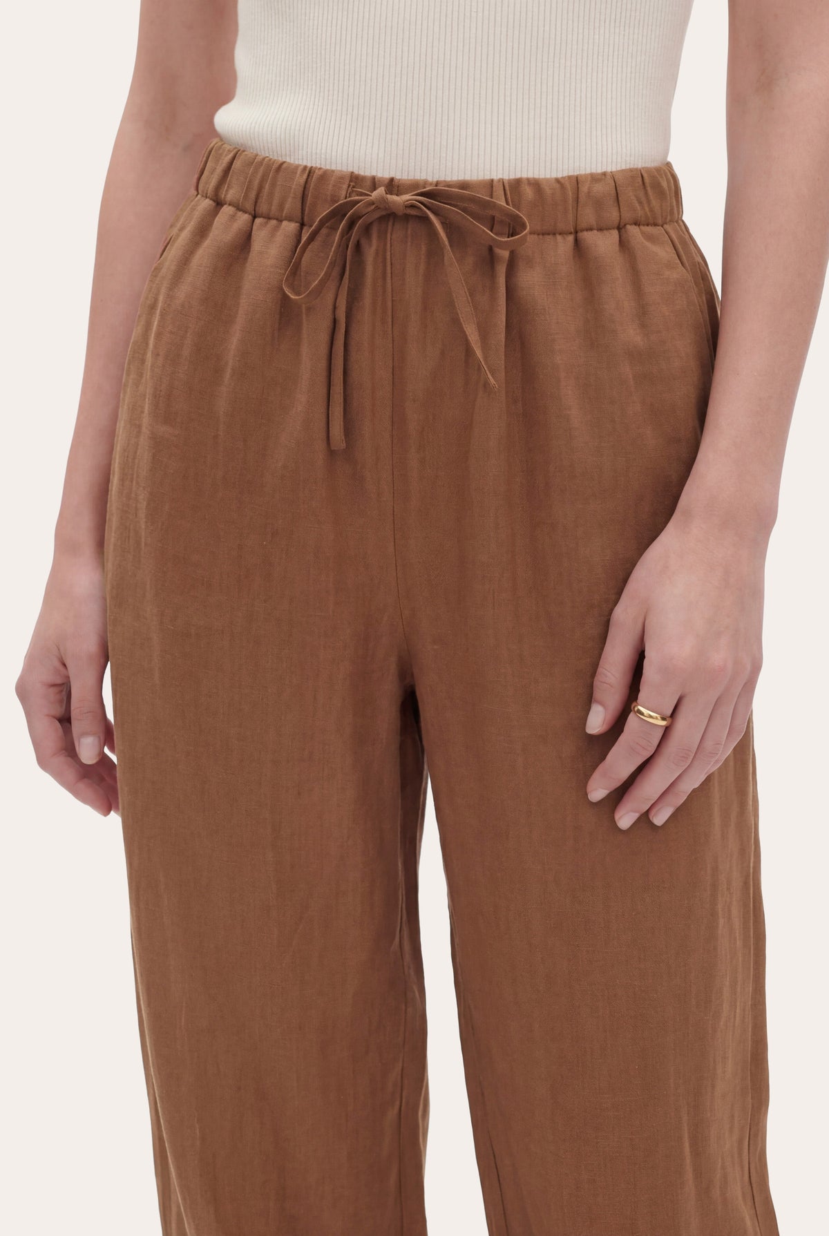 Women's Linen-Cotton Drawstring Ankle-Tie Pants – Terra, view 3