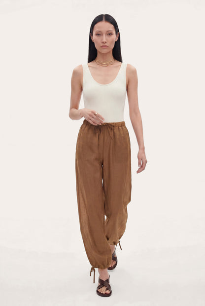 Women's Linen-Cotton Drawstring Ankle-Tie Pants – Terra, view 4
