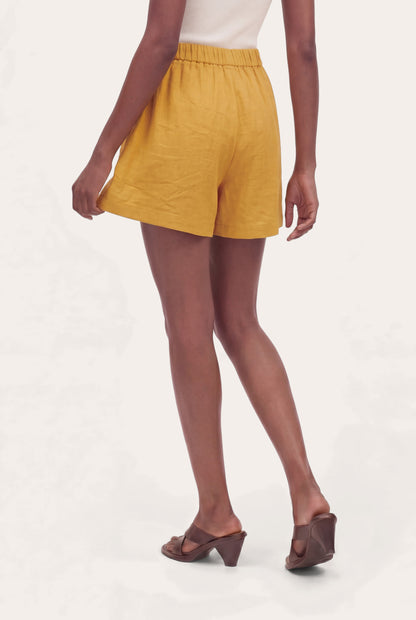 Women's Gathered Linen Shorts – Zafferano, view 2
