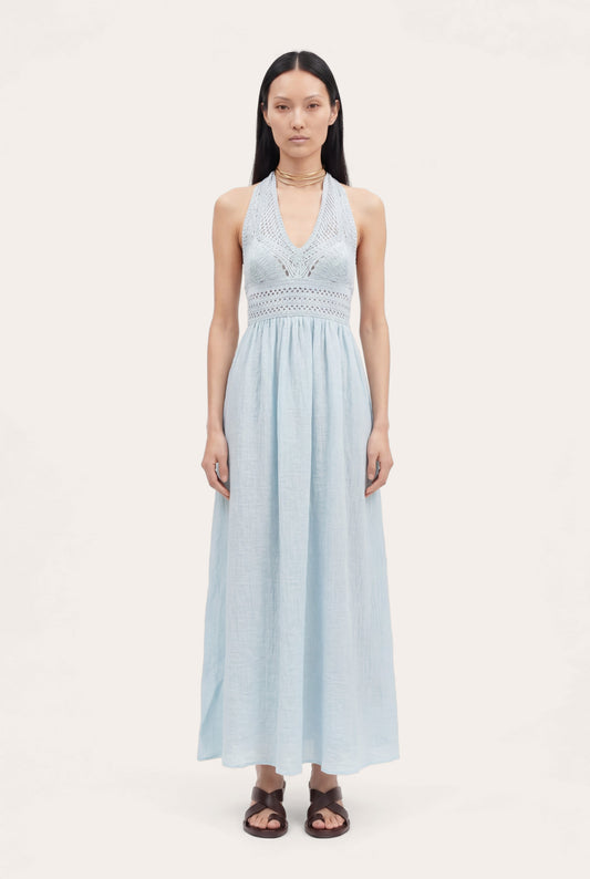 Women's Crochet Detail Linen Sleeveless Dress – Azzurro, view 1