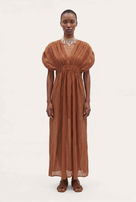 Women's Gathered Dress with Voluminous Sleeves – Terra, view 1