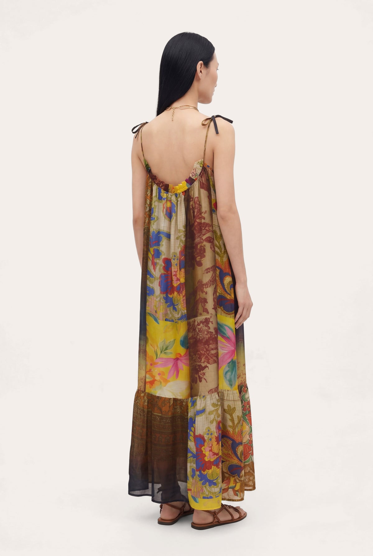 Women's Artistic Patchwork Print Halter Maxi Dress – Print Multi, view 3