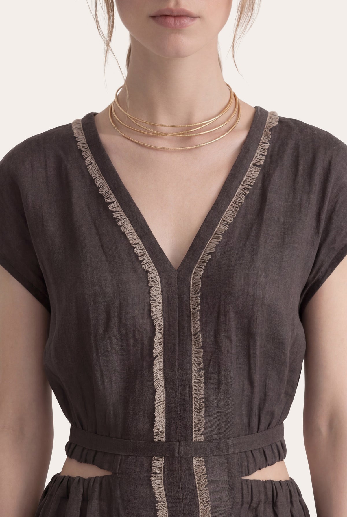 Women's Trim-Detail Linen Dress – Fumo, view 2