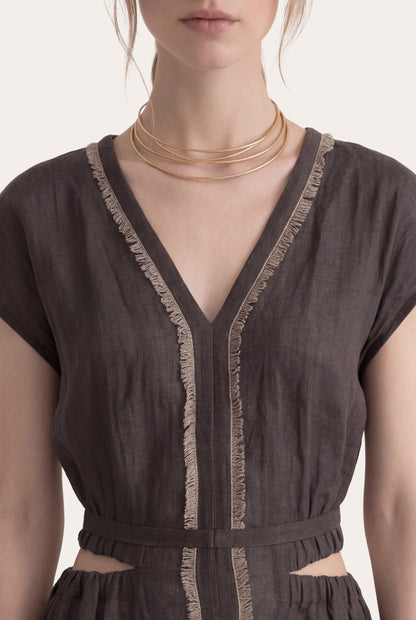 Women's Trim-Detail Linen Dress – Fumo, view 2