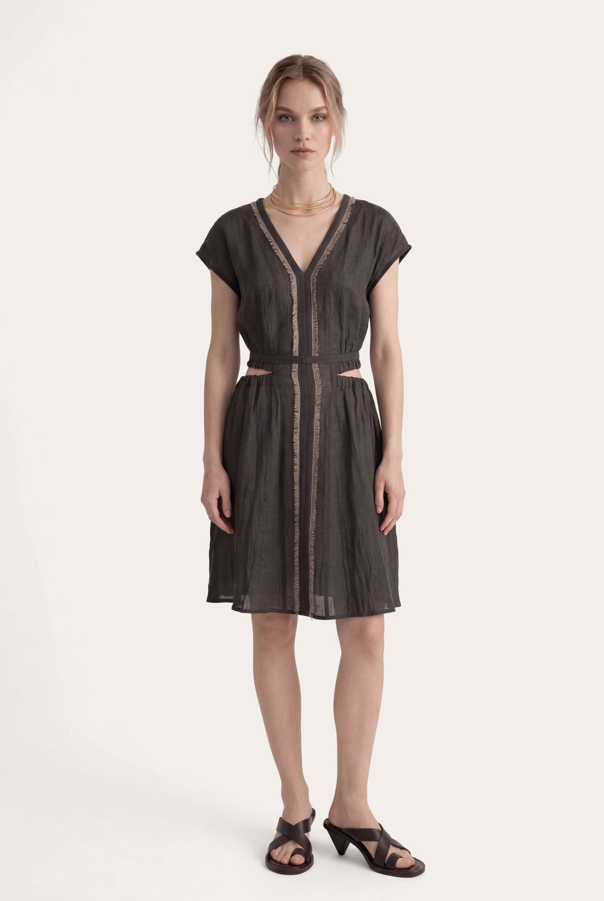 Women's Trim-Detail Linen Dress – Fumo, view 1