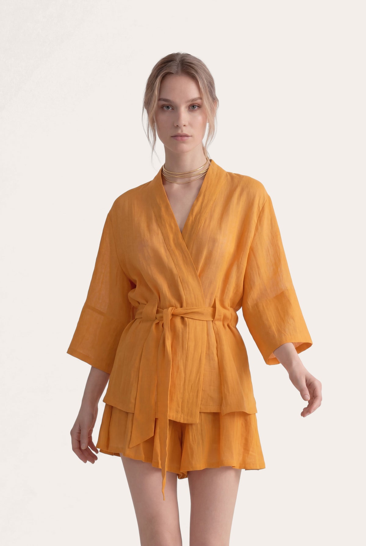 Women's Linen Gauze Crinkle Kimono Jacket – Zafferano, view 1