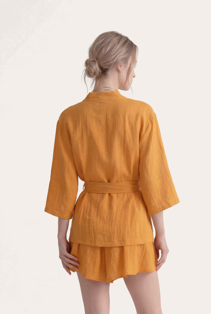 Women's Linen Gauze Crinkle Kimono Jacket – Zafferano, view 2