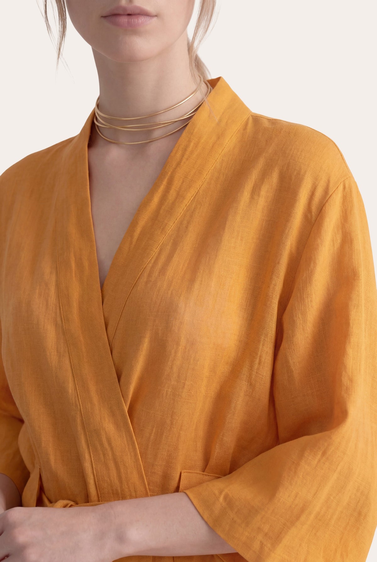 Women's Linen Gauze Crinkle Kimono Jacket – Zafferano, view 3