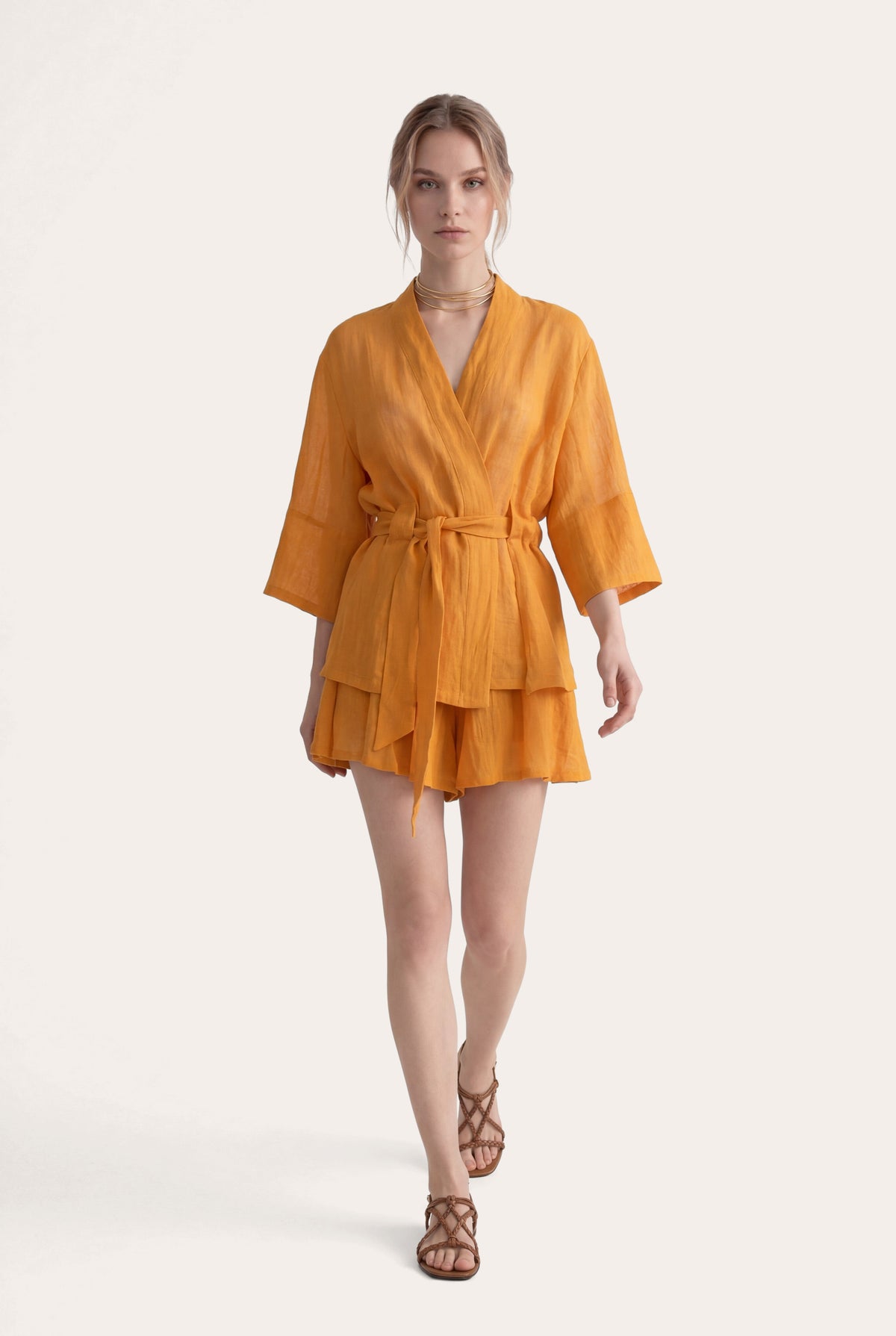 Women's Linen Gauze Crinkle Kimono Jacket – Zafferano, view 4