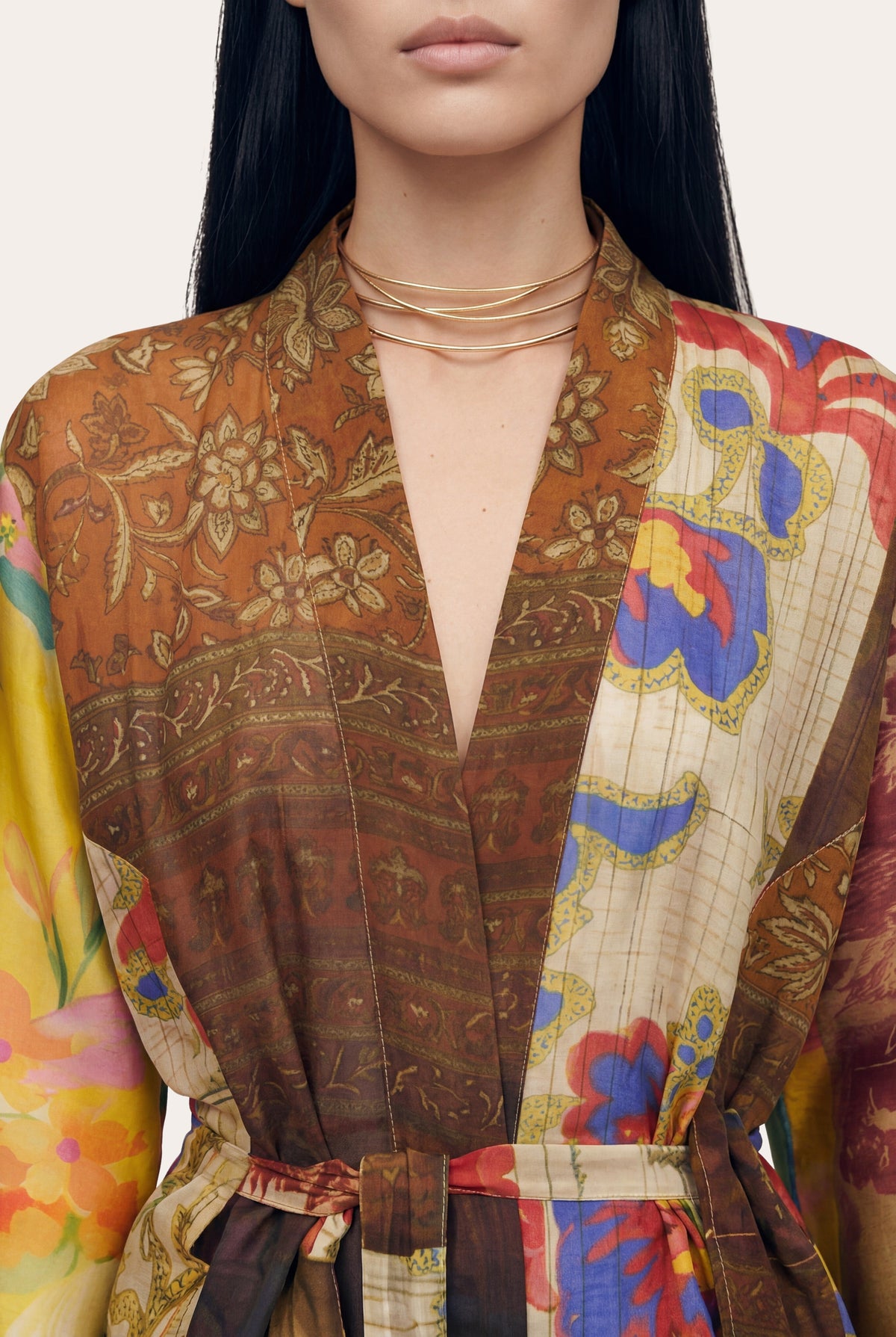 Women's Linen Gauze Crinkle Kimono Jacket – Print Multi, view 3