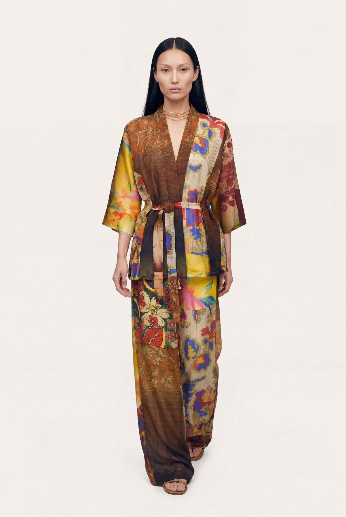 Women's Linen Gauze Crinkle Kimono Jacket – Print Multi, view 4