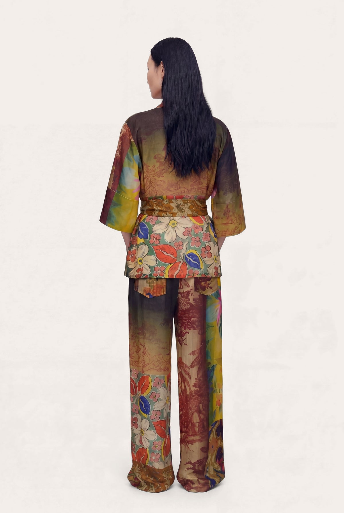Women's Linen Gauze Crinkle Kimono Jacket – Print Multi, view 5