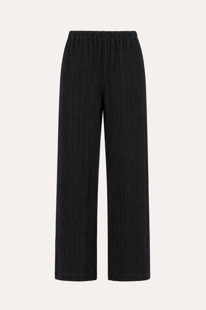 Women's Plissé Wool-Viscose Fluid Pants – Black, view 4