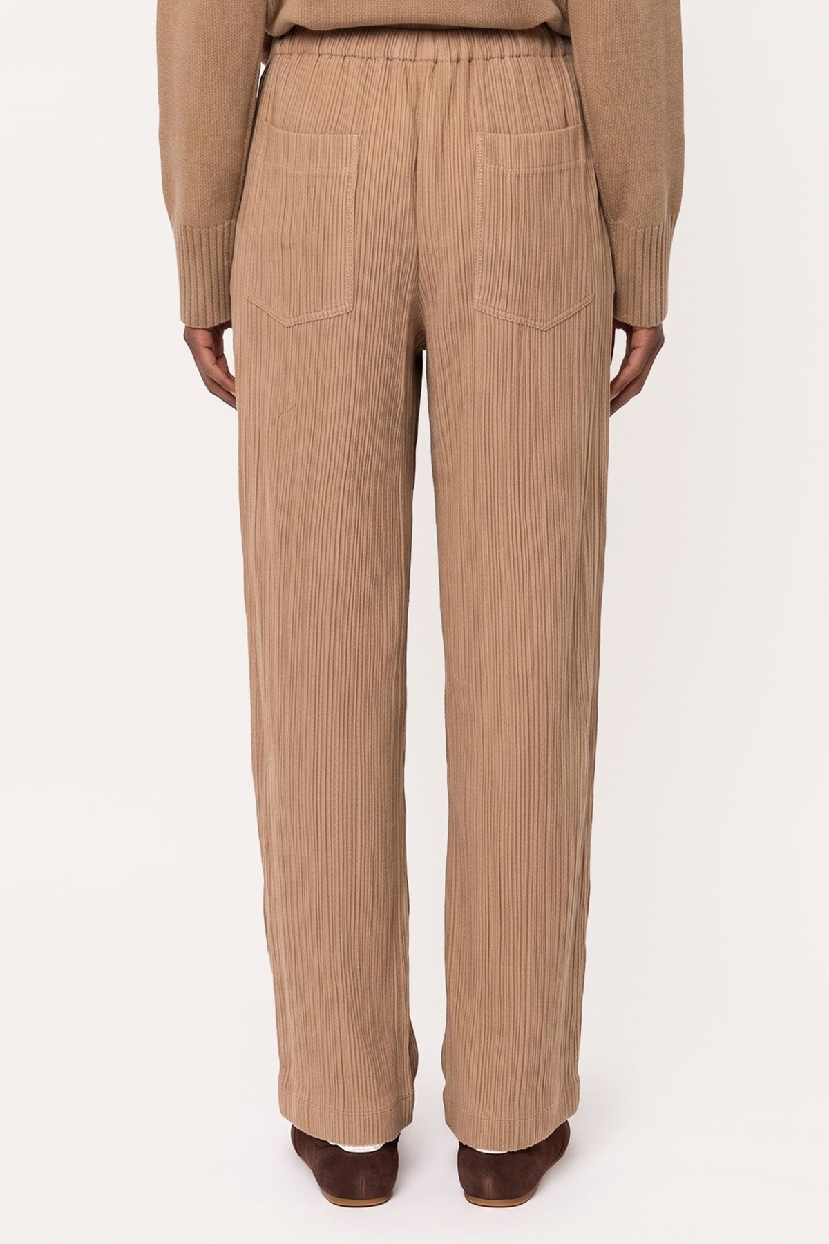 Women's Plissé Wool-Viscose Fluid Pants – Nut, view 2