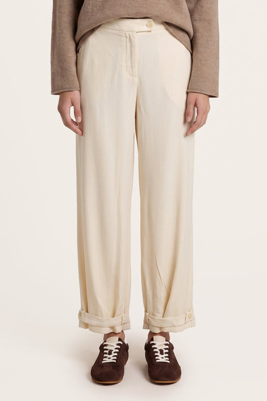 Women's Linen-Lyocell Ankle-Tab Trousers – Ecru, view 1